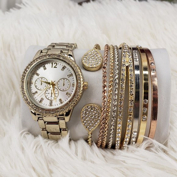 Gold-tone Watch with Bangle Bracelet Set NIB